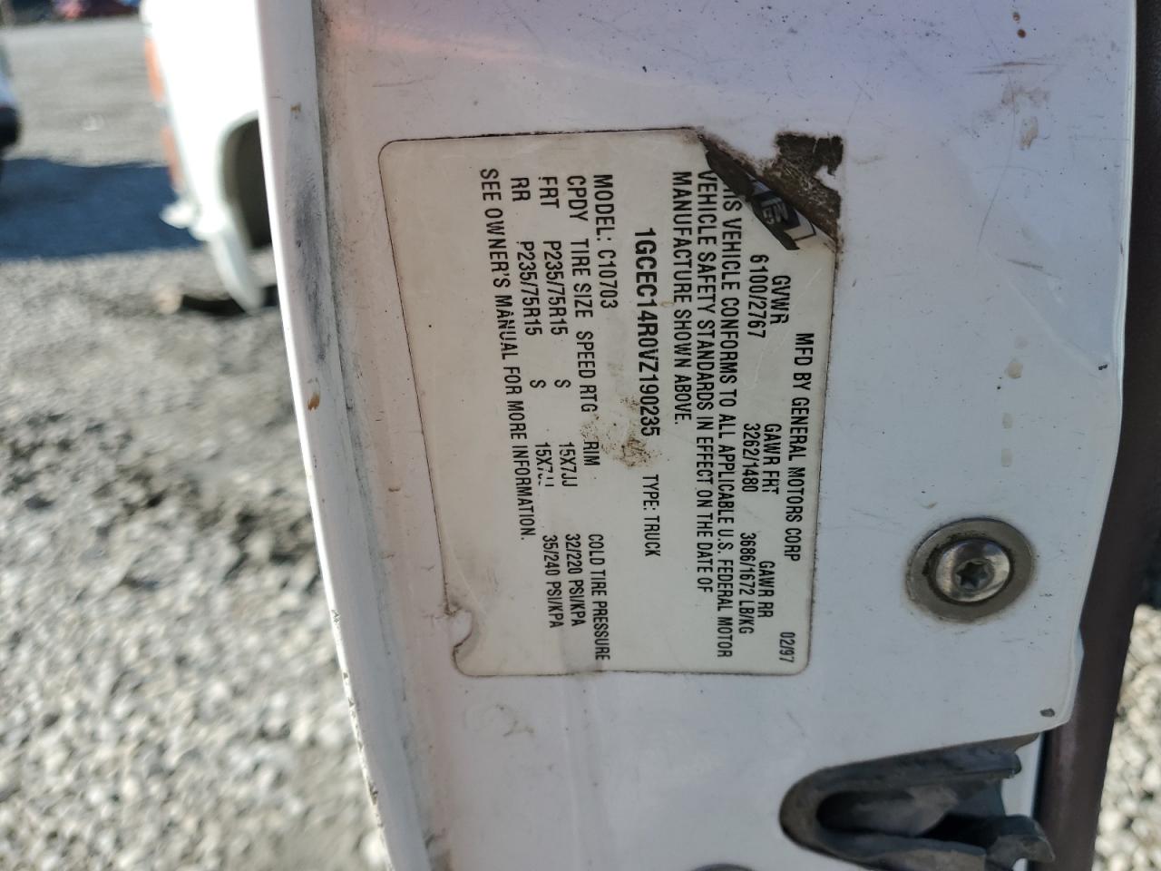 1997 Chevrolet Gmt-400 C1500 VIN: 1GCEC14R0VZ190235 Lot: 82307705