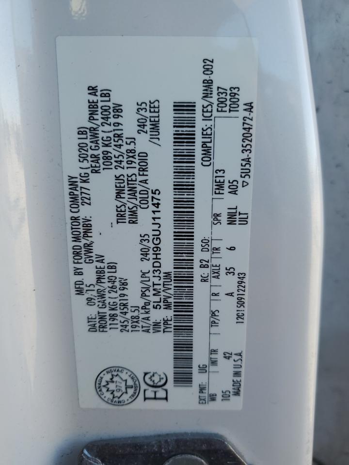 2016 Lincoln Mkc Reserve VIN: 5LMTJ3DH9GUJ11475 Lot: 82628095