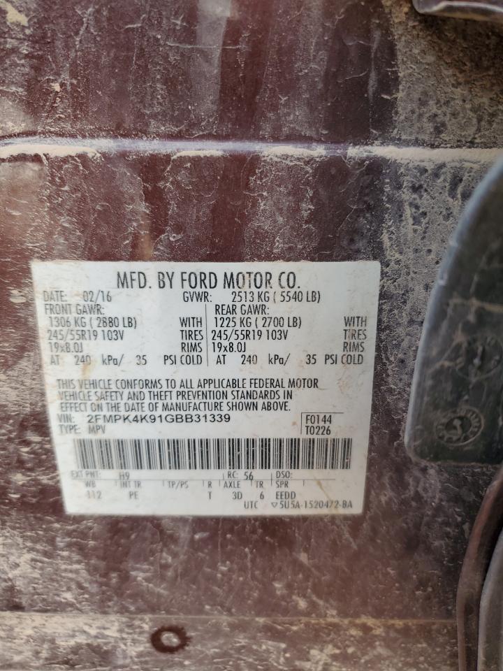 2016 Ford Edge Titanium VIN: 2FMPK4K91GBB31339 Lot: 82774455