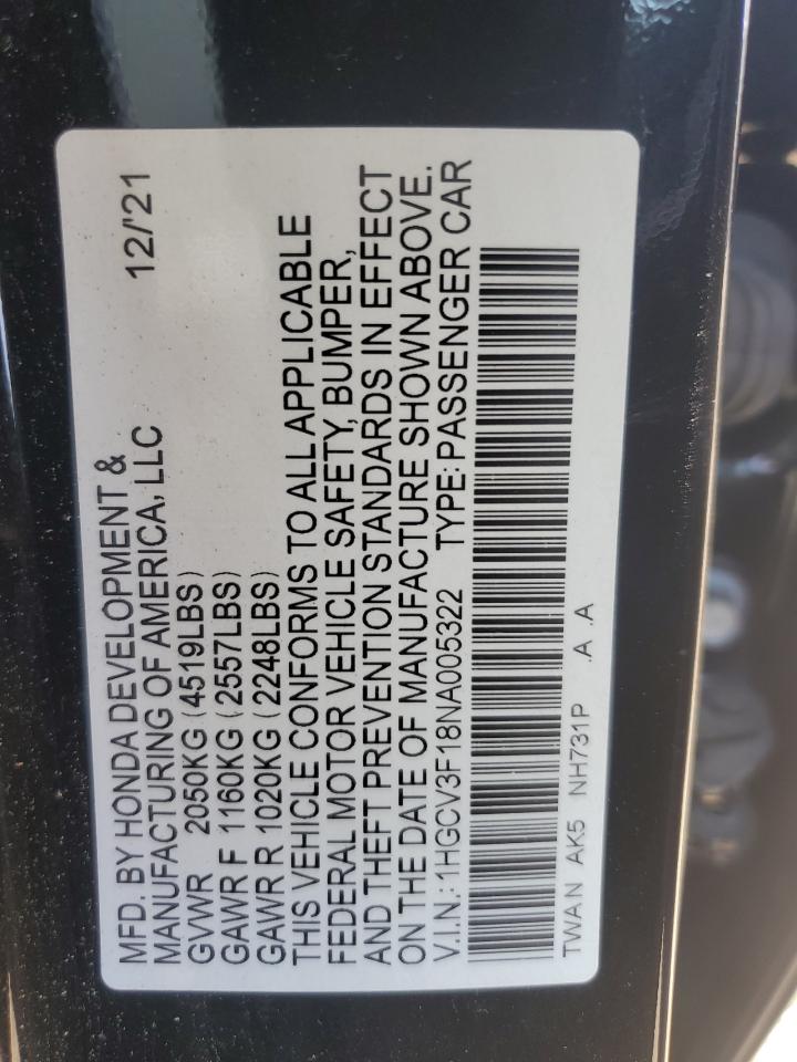 2022 Honda Accord Hybrid VIN: 1HGCV3F18NA005322 Lot: 84989135