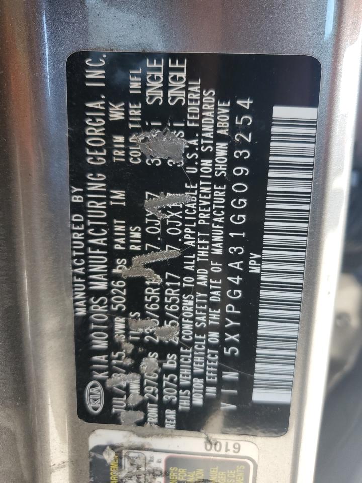 2016 Kia Sorento Lx VIN: 5XYPG4A31GG093254 Lot: 84616925