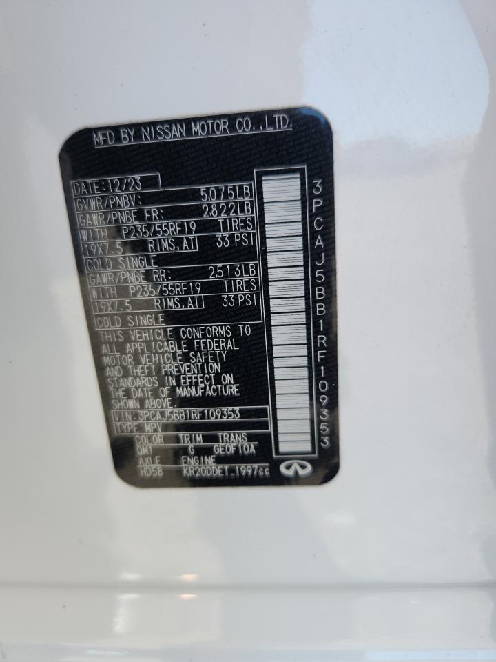 2024 Infiniti Qx50 Luxe VIN: 3PCAJ5BB1RF109353 Lot: 86183125