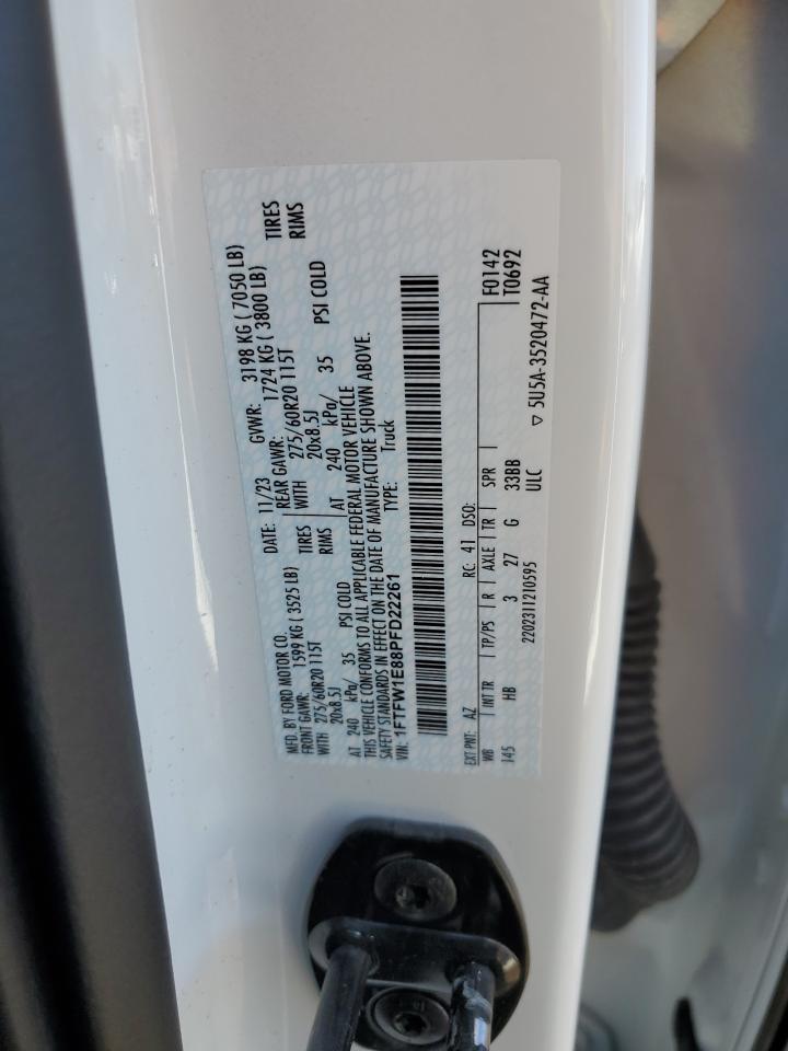 2023 Ford F150 Supercrew VIN: 1FTFW1E88PFD22261 Lot: 89524355