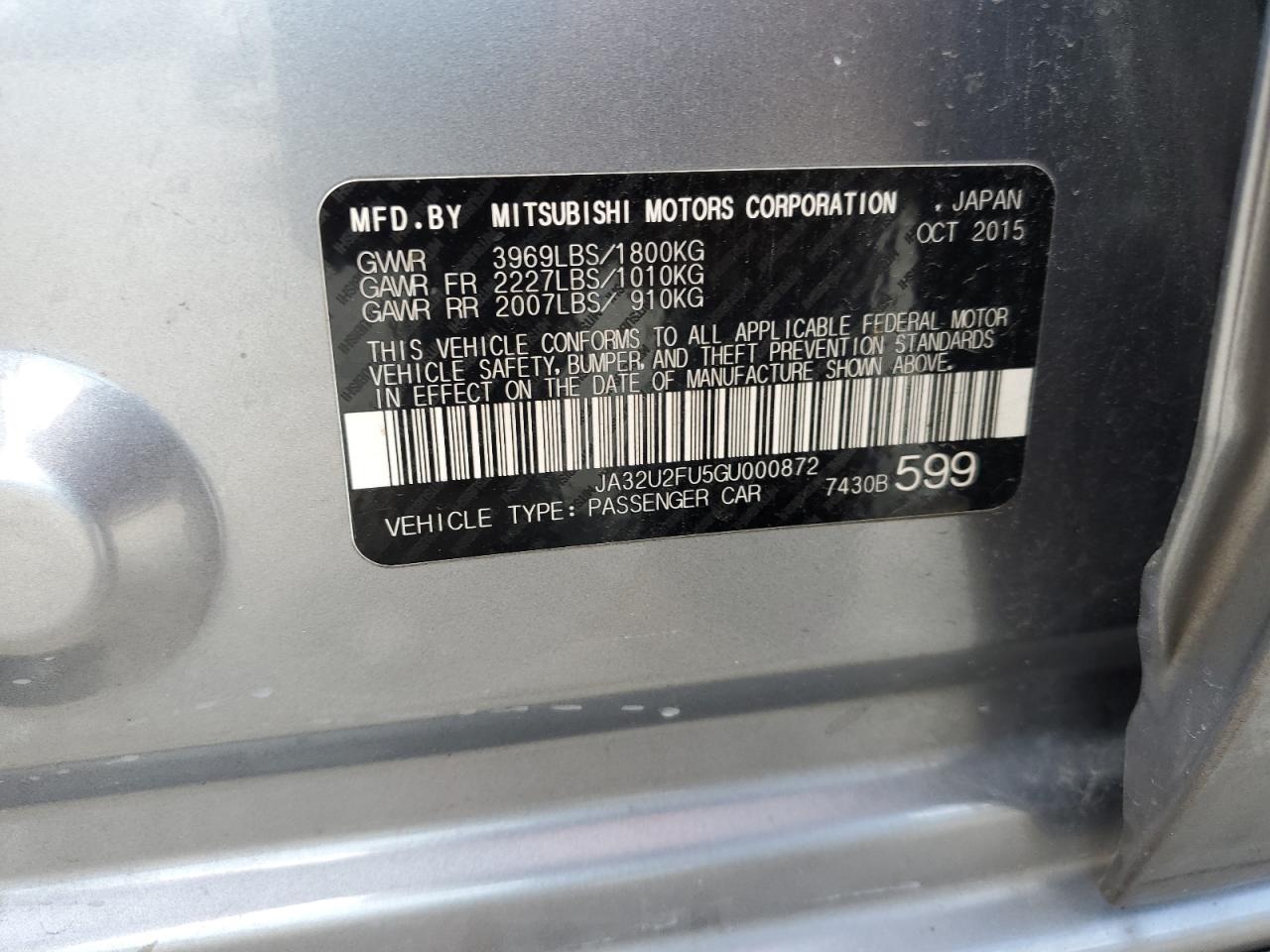 2016 Mitsubishi Lancer Es VIN: JA32U2FU5GU000872 Lot: 84869745