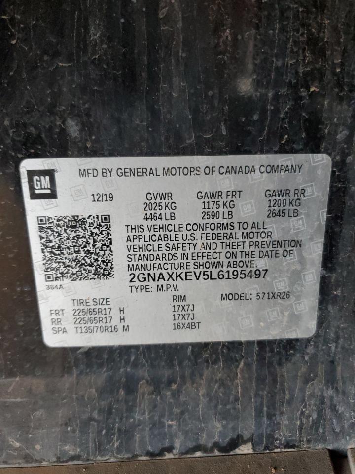 2020 Chevrolet Equinox Lt VIN: 2GNAXKEV5L6195497 Lot: 86264345