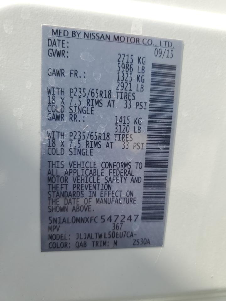 2015 Infiniti Qx60 VIN: 5N1AL0MNXFC547247 Lot: 85750285