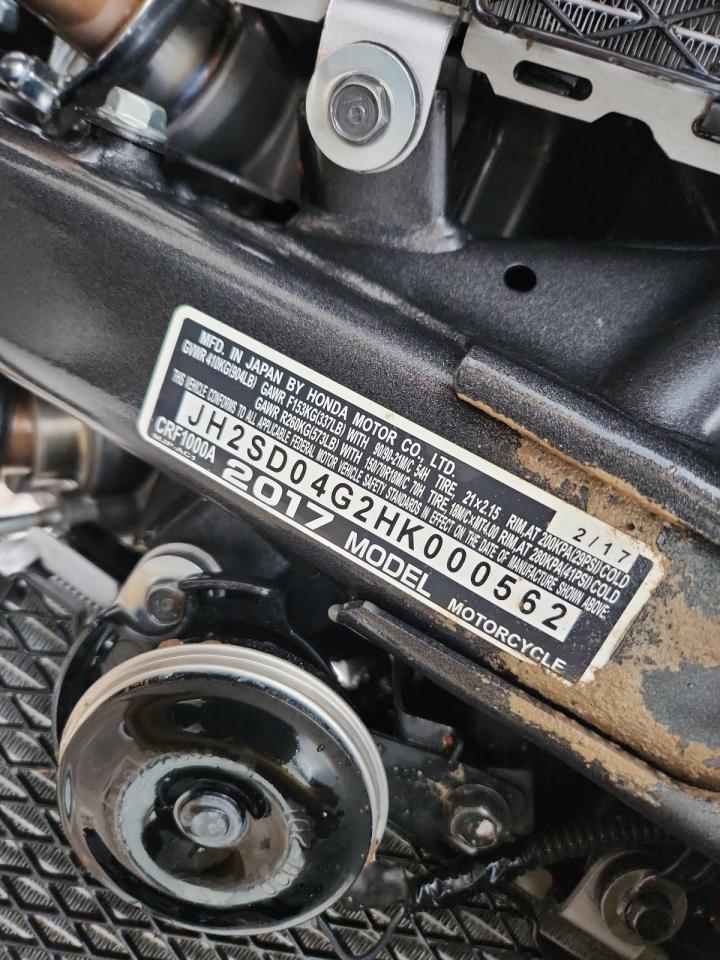 2017 Honda Crf1000 VIN: JH2SD04G2HK000562 Lot: 86181515