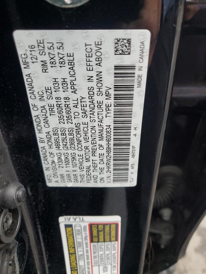 2017 Honda Cr-V Exl VIN: 2HKRW2H89HH600834 Lot: 85747465