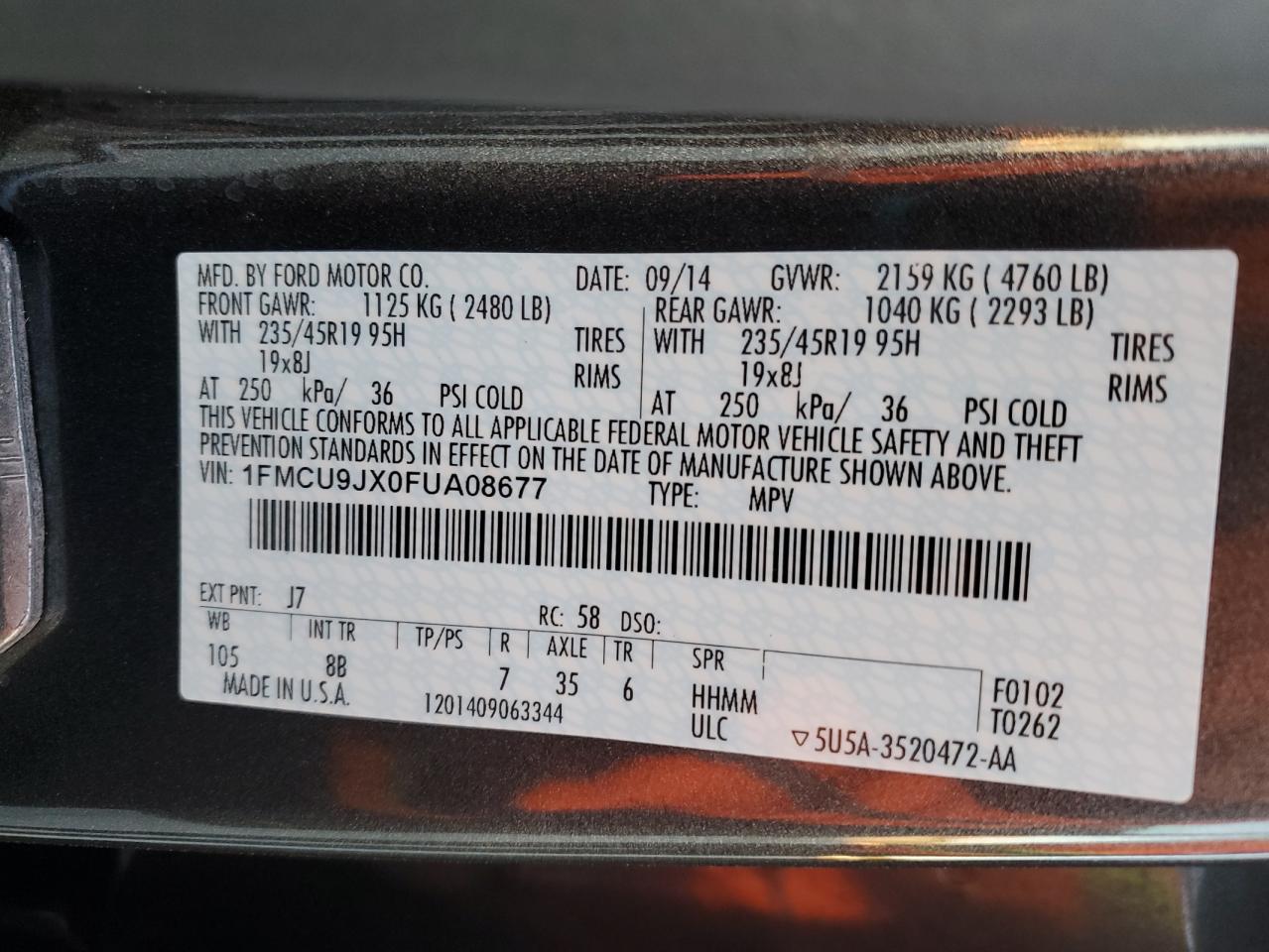 2015 Ford Escape Titanium VIN: 1FMCU9JX0FUA08677 Lot: 89457765