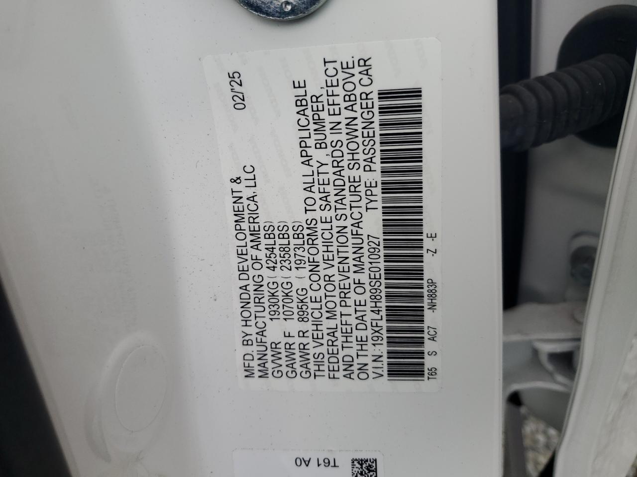 2025 Honda Civic Sport VIN: 19XFL4H89SE010927 Lot: 85381515