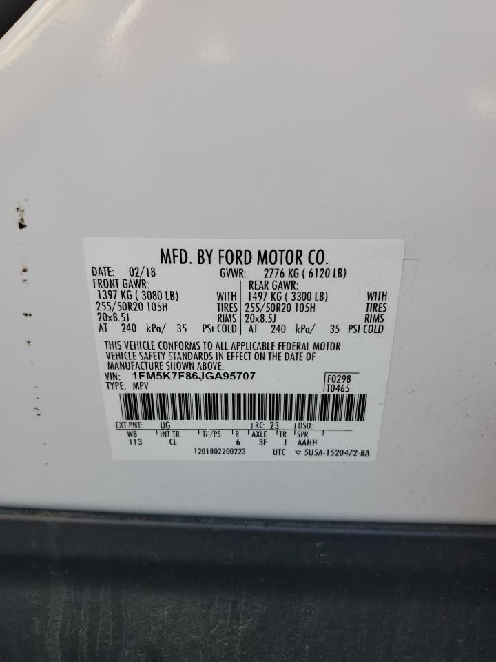 2018 Ford Explorer Limited VIN: 1FM5K7F86JGA95707 Lot: 84984065