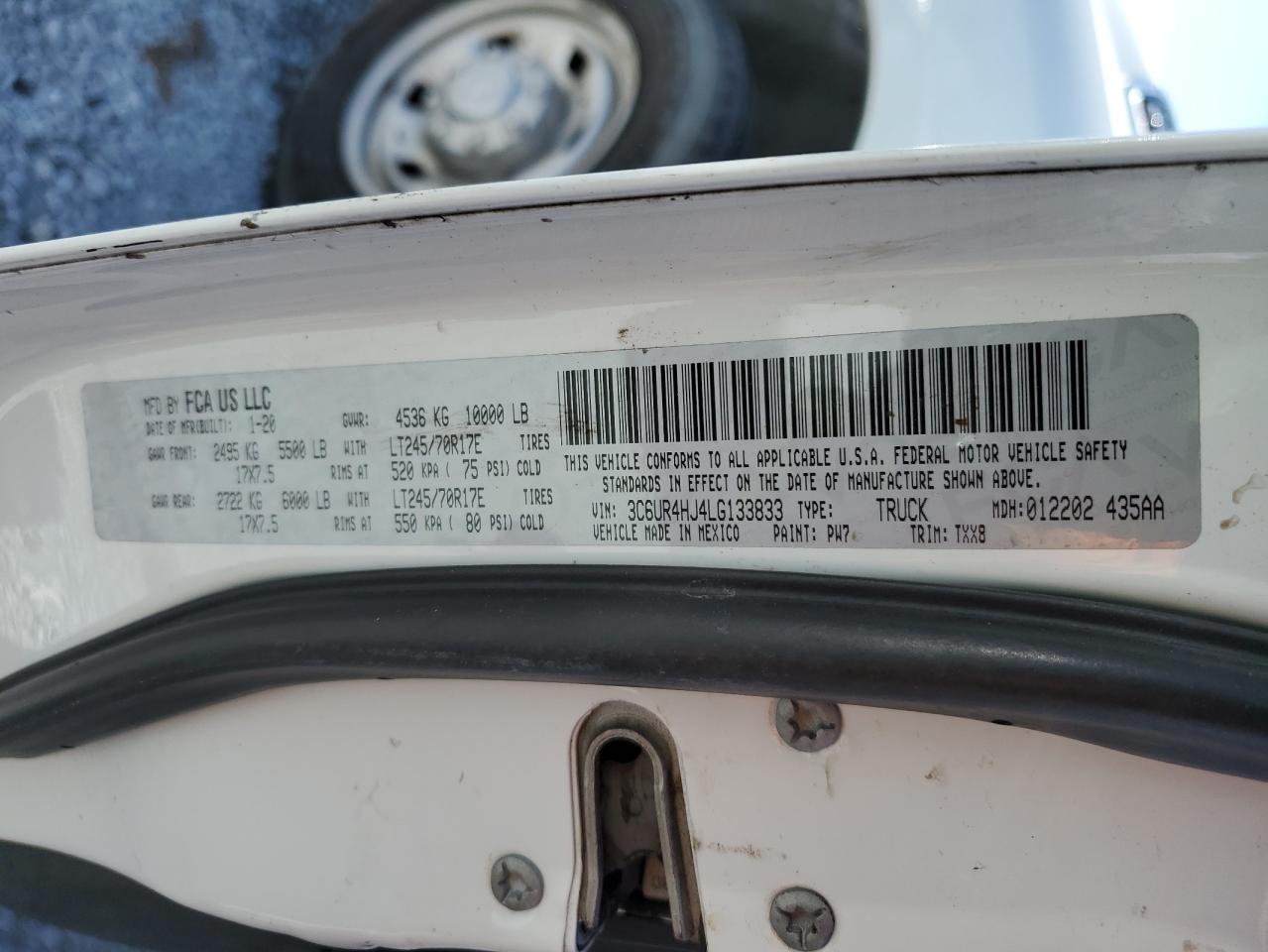 2020 Ram 2500 Tradesman VIN: 3C6UR4HJ4LG133833 Lot: 85955015