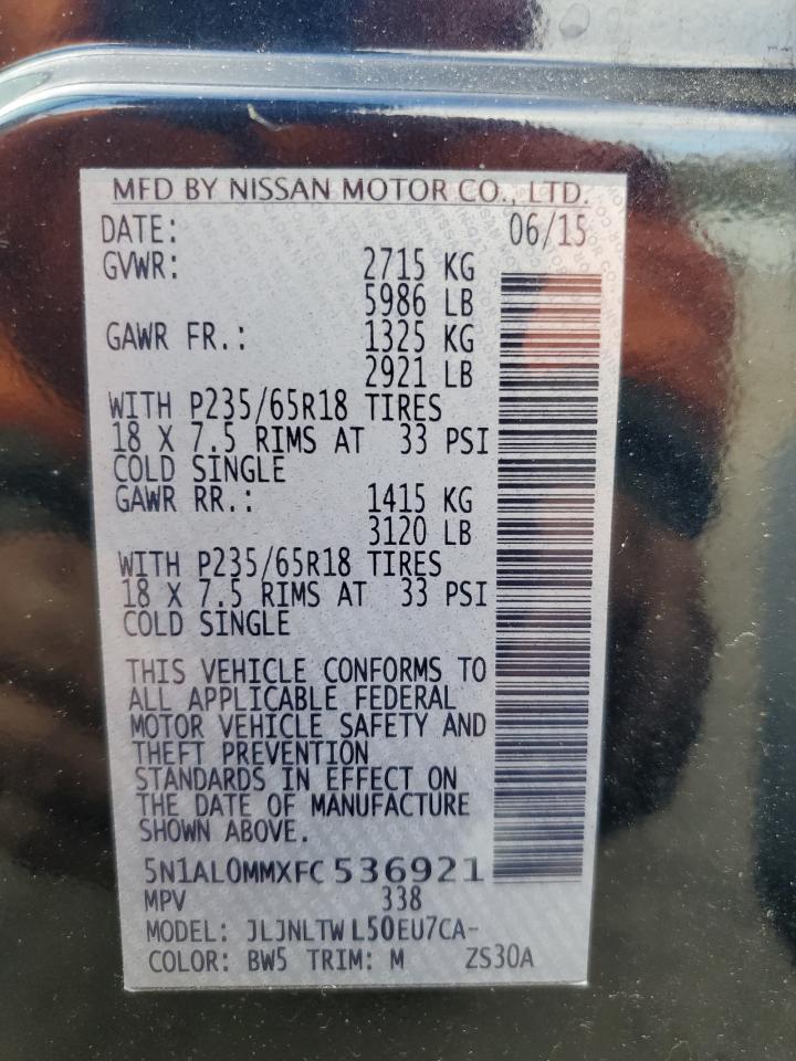 2015 Infiniti Qx60 VIN: 5N1AL0MMXFC536921 Lot: 86194445