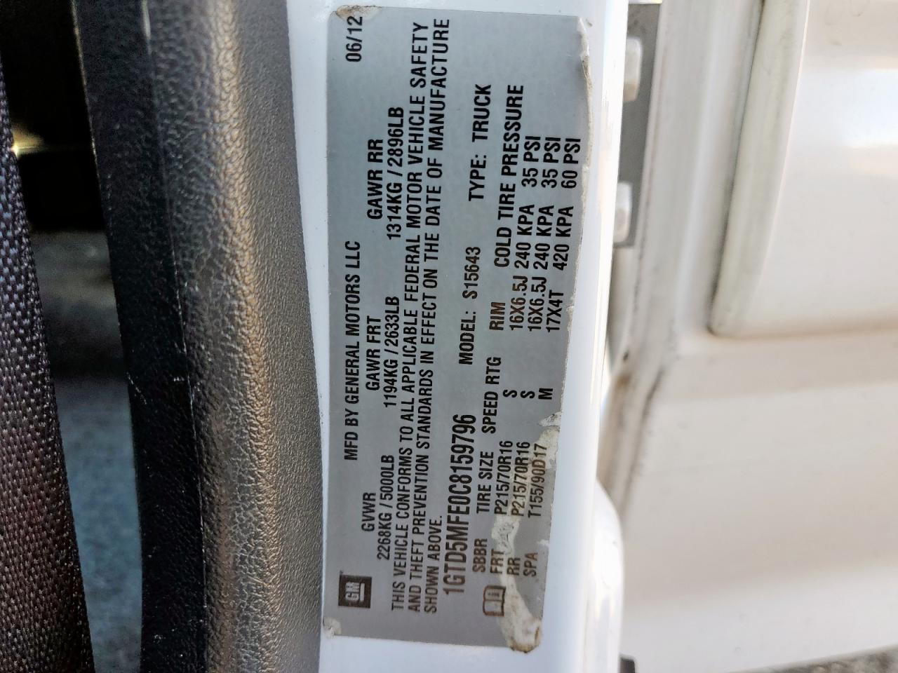 2012 GMC Canyon Sle VIN: 1GTD5MFE0C8159796 Lot: 90658395