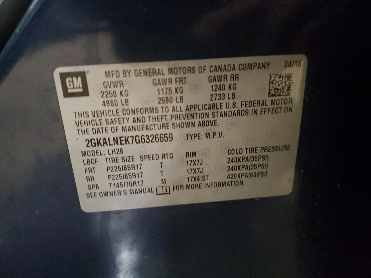 2016 GMC Terrain Sle VIN: 2GKALNEK7G6326659 Lot: 90707015