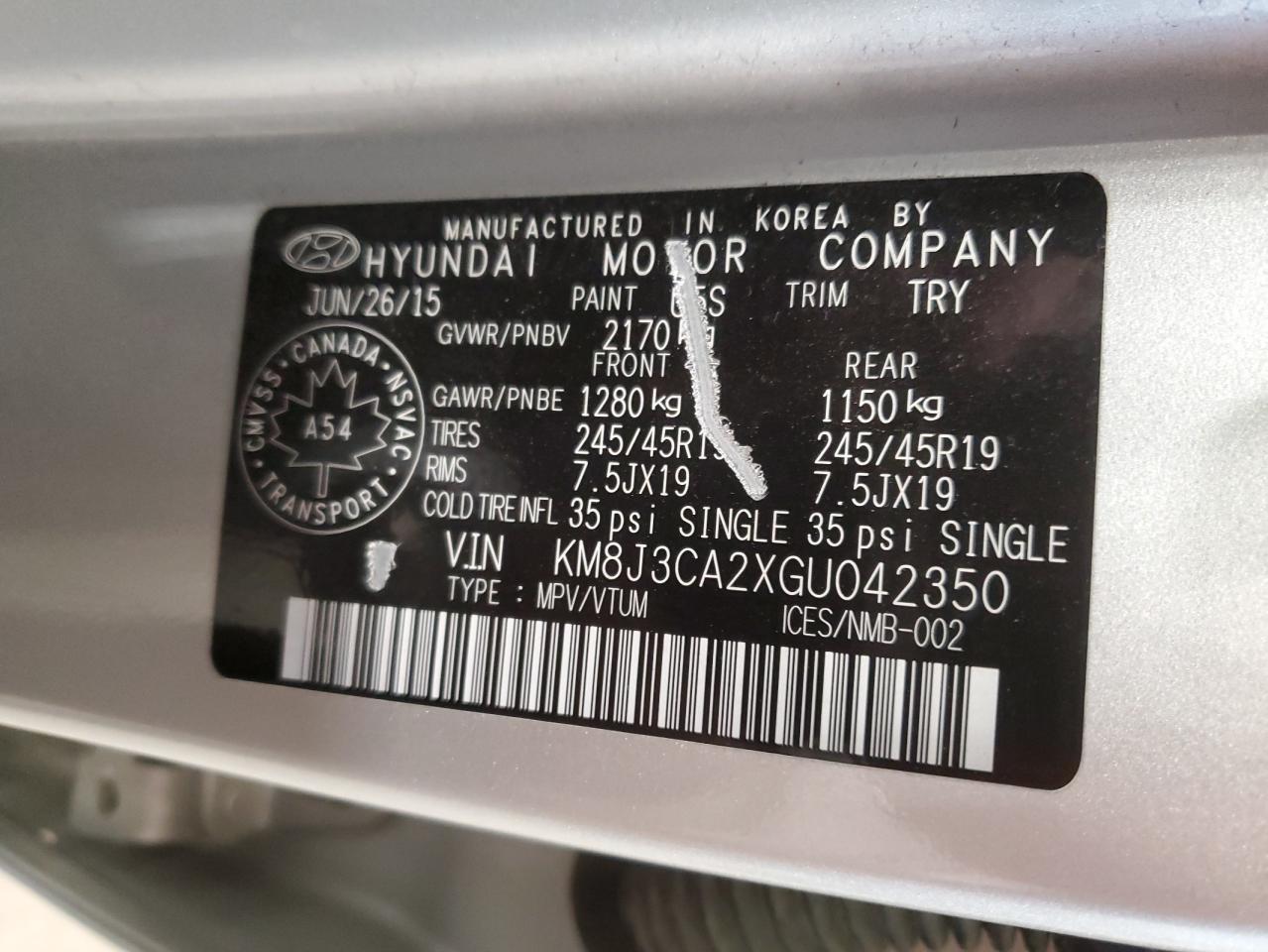 2016 Hyundai Tucson Limited VIN: KM8J3CA2XGU042350 Lot: 86233395