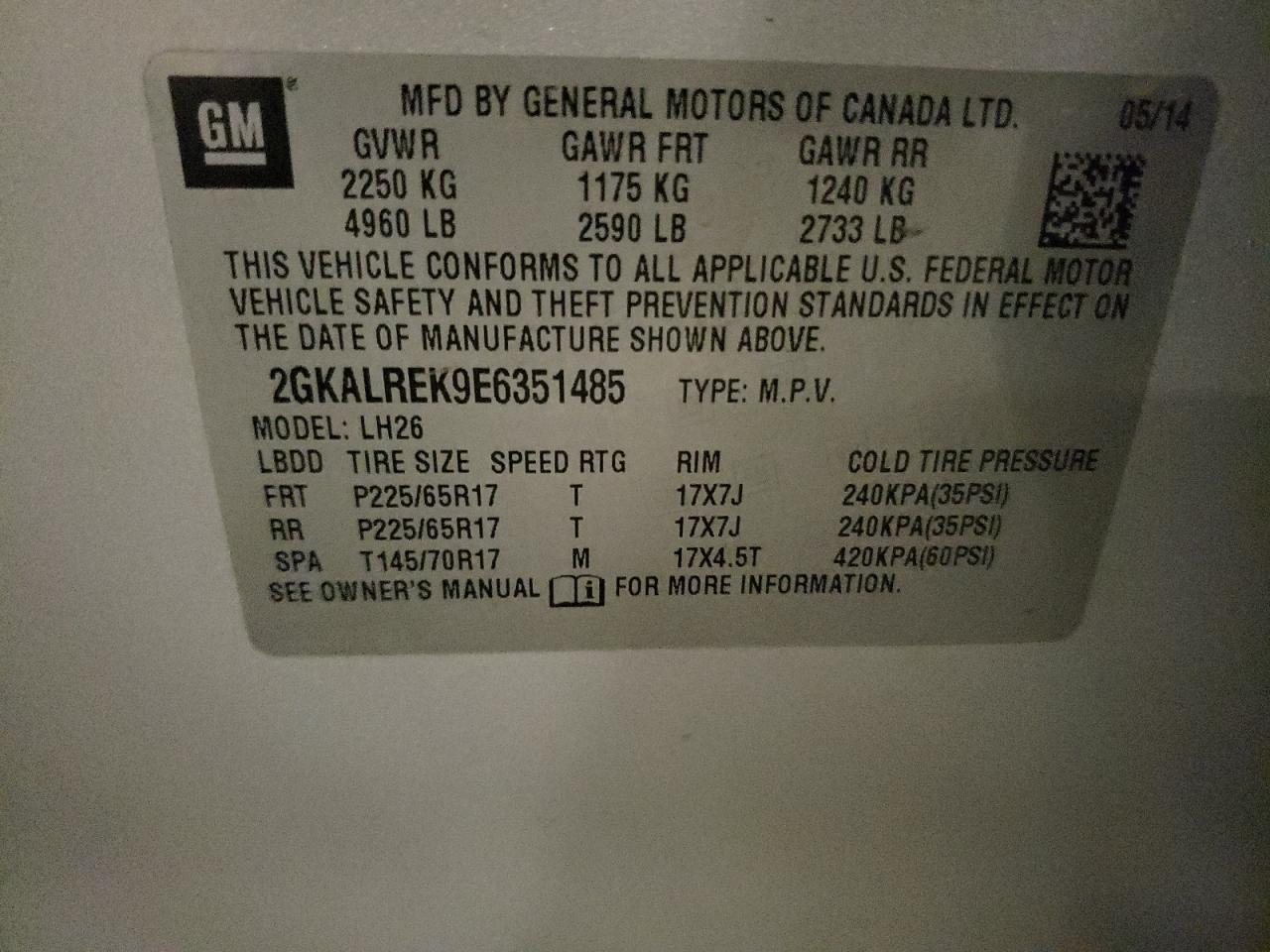 2014 GMC Terrain Sle VIN: 2GKALREK9E6351485 Lot: 81945175