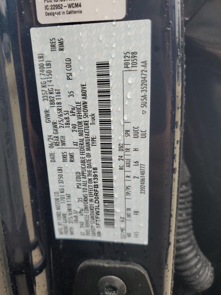 2024 Ford F150 Xlt VIN: 1FTFW3LD0RFB13918 Lot: 87231315