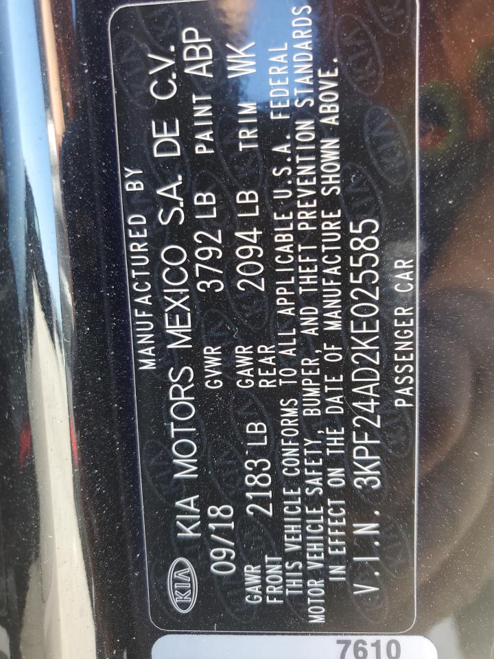 2019 Kia Forte Fe VIN: 3KPF24AD2KE025585 Lot: 84921055