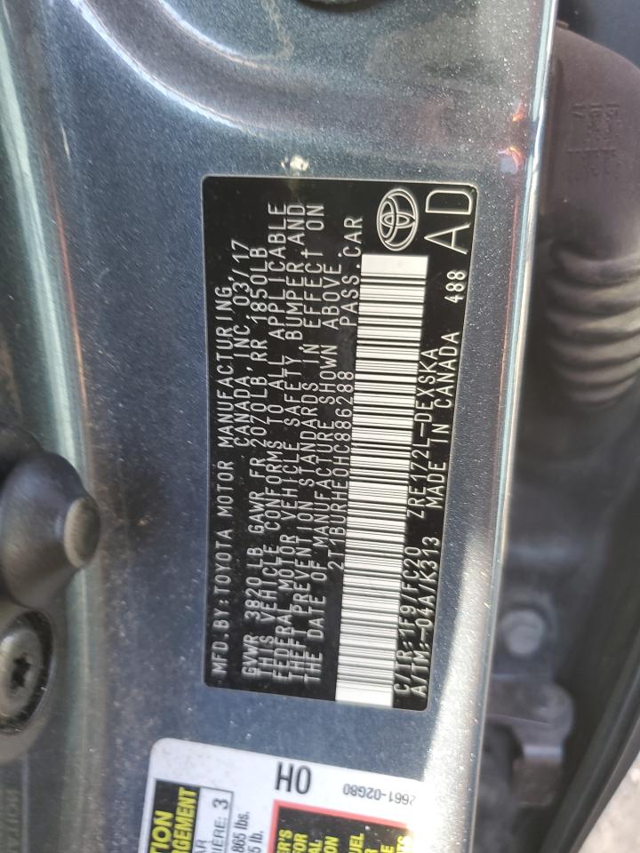 2017 Toyota Corolla L VIN: 2T1BURHE0HC886288 Lot: 89823075