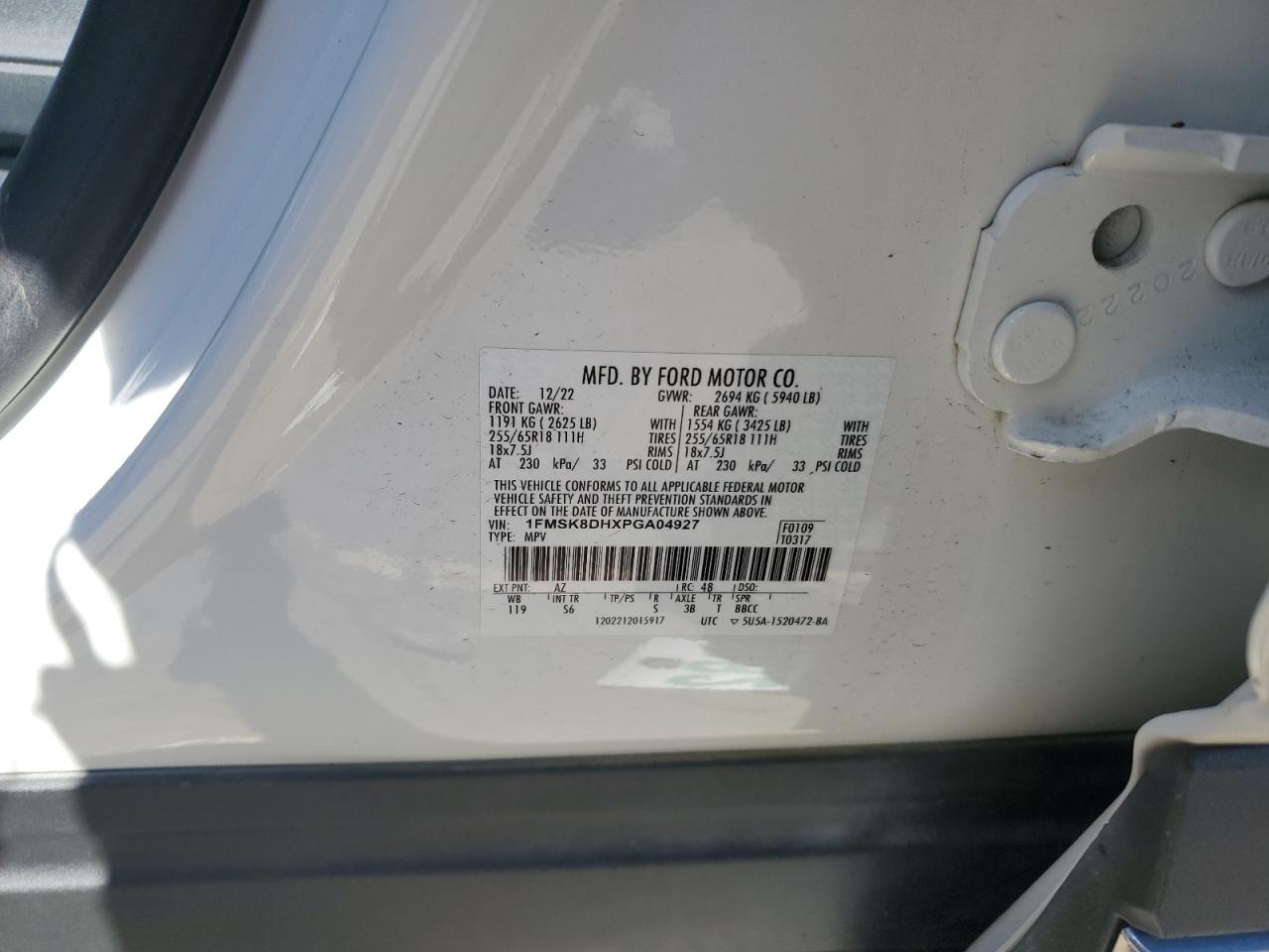 2023 Ford Explorer Xlt VIN: 1FMSK8DHXPGA04927 Lot: 81848735