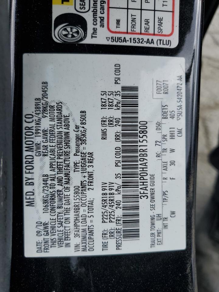 2011 Ford Fusion Se VIN: 3FAHP0HA9BR155800 Lot: 81960735