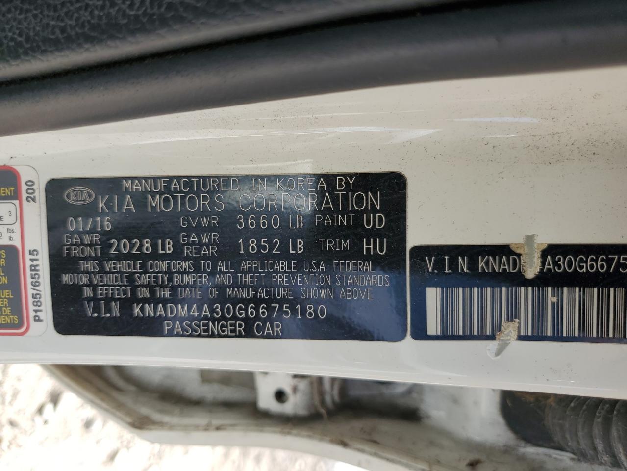 2016 Kia Rio Lx VIN: KNADM4A30G6675180 Lot: 82436515