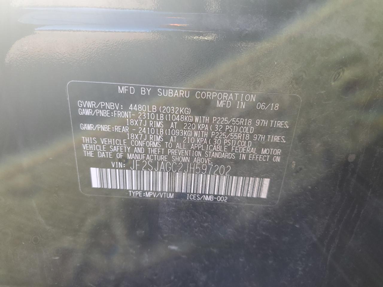 2018 Subaru Forester 2.5I Premium VIN: JF2SJAGC2JH597202 Lot: 82337635