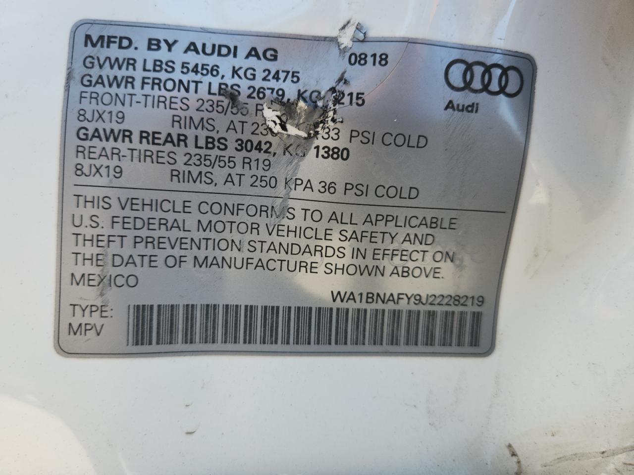 2018 Audi Q5 Premium Plus VIN: WA1BNAFY9J2228219 Lot: 87236445