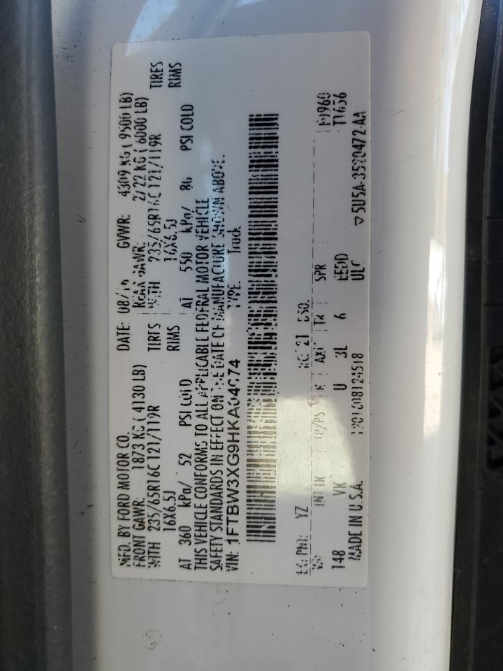 2017 Ford Transit T-350 VIN: 1FTBW3XG9HKA04074 Lot: 90804075