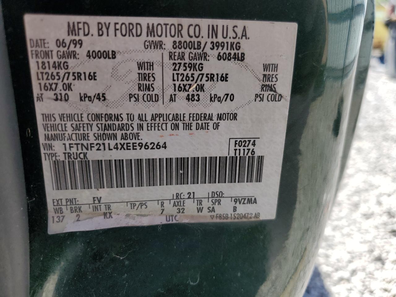 1999 Ford F250 Super Duty VIN: 1FTNF21L4XEE96264 Lot: 84626915