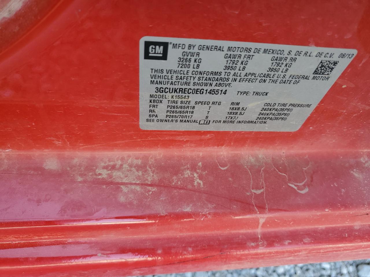 2014 Chevrolet Silv1500 4 VIN: 3GCUKREC0EG145514 Lot: 82211455