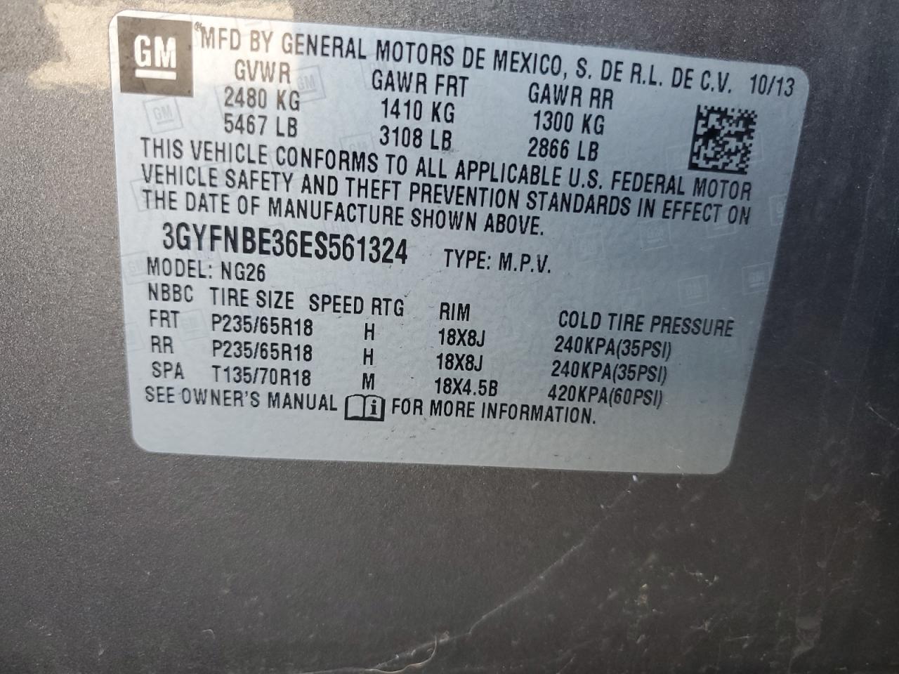 2014 Cadillac Srx Luxury Collection VIN: 3GYFNBE36ES561324 Lot: 87040175