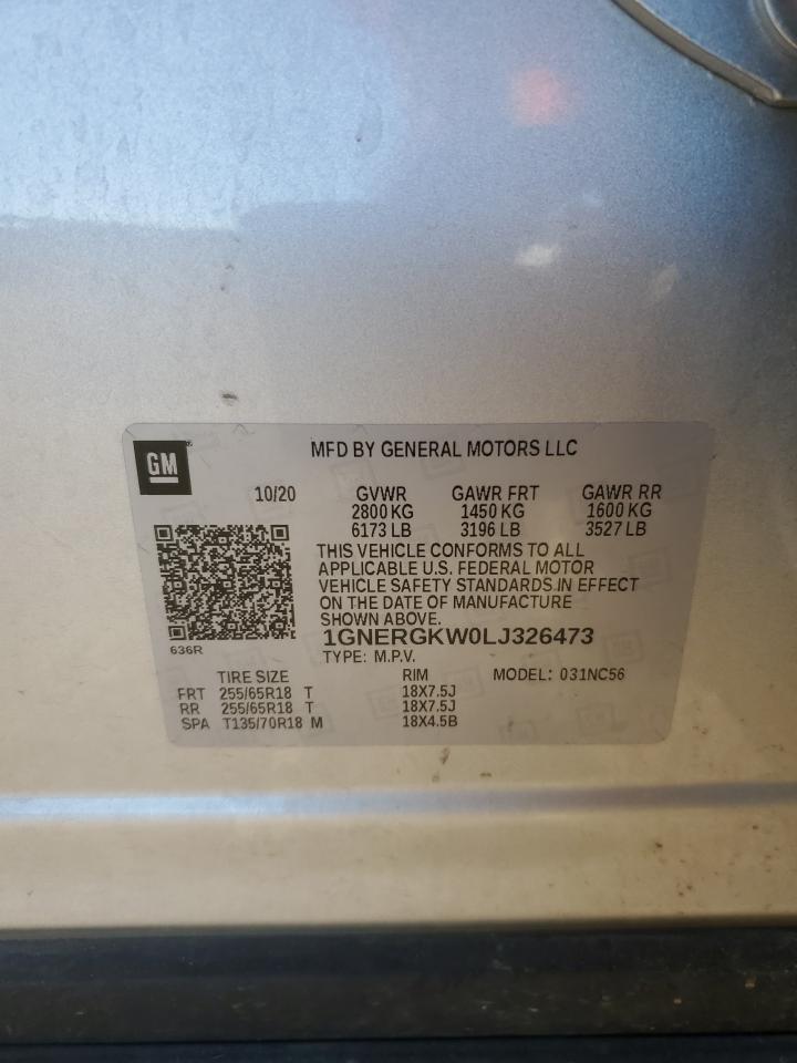 2020 Chevrolet Traverse Lt VIN: 1GNERGKW0LJ326473 Lot: 85878945