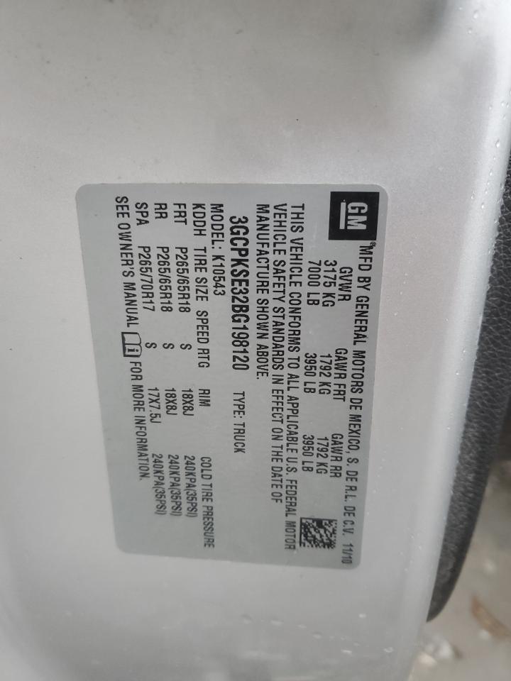 2011 Chevrolet Silverado K1500 Lt VIN: 3GCPKSE32BG198120 Lot: 90380995