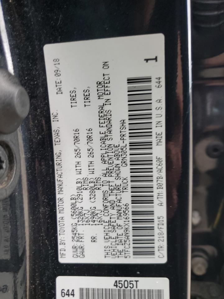 2019 Toyota Tacoma Double Cab VIN: 5TFCZ5AN9KX169566 Lot: 85550845