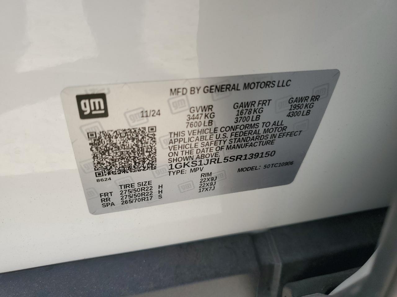 2025 GMC Yukon Xl Denali VIN: 1GKS1JRL5SR139150 Lot: 86708275