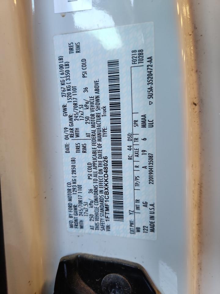 2019 Ford F150 VIN: 1FTMF1CBXKKD48026 Lot: 86240545