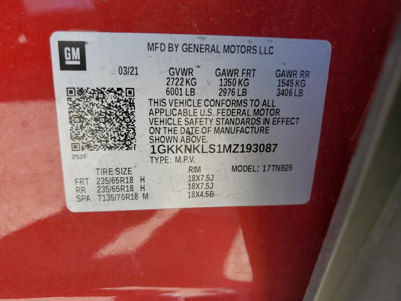 2021 GMC Acadia Sle VIN: 1GKKNKLS1MZ193087 Lot: 82189575