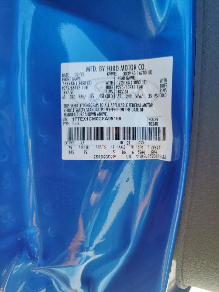 2012 Ford F150 Super Cab VIN: 1FTEX1CM0CFA95196 Lot: 84400345