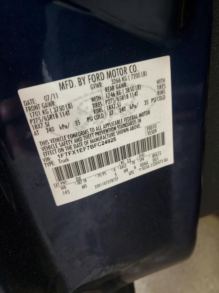 2011 Ford F150 Super Cab VIN: 1FTFX1EF7BFC24925 Lot: 84765355