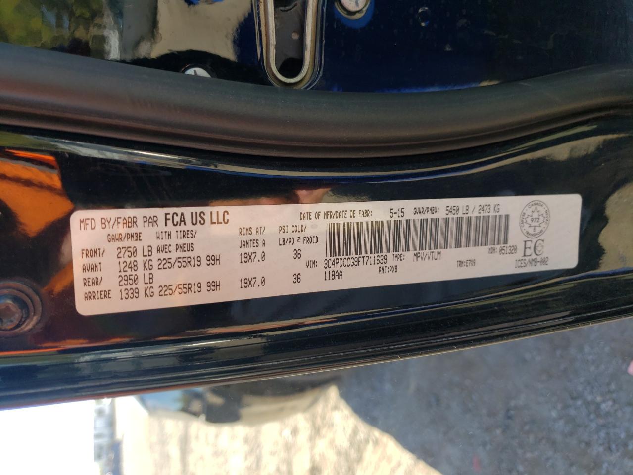 2015 Dodge Journey Sxt VIN: 3C4PDCCG9FT711639 Lot: 84009255