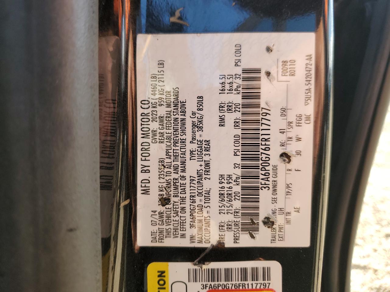 2015 Ford Fusion S VIN: 3FA6P0G76FR117797 Lot: 90489565