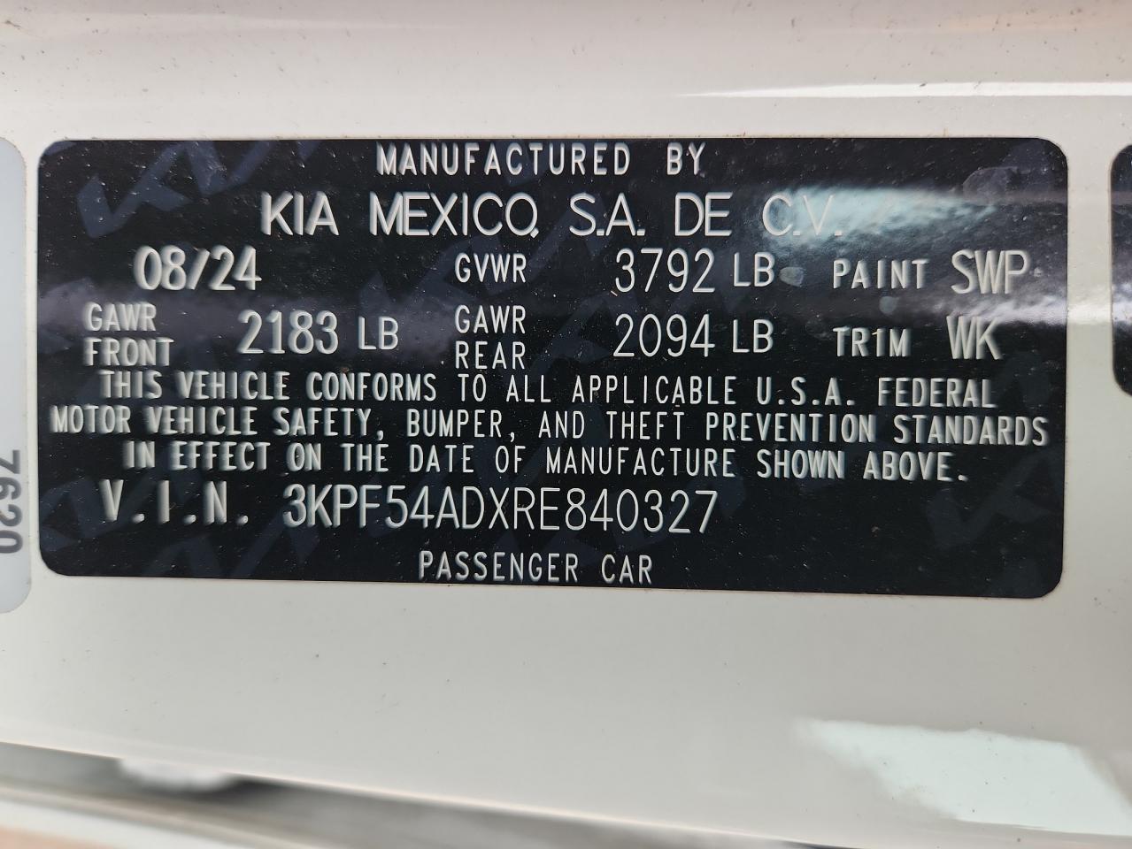 2024 Kia Forte Gt Line VIN: 3KPF54ADXRE840327 Lot: 89458165