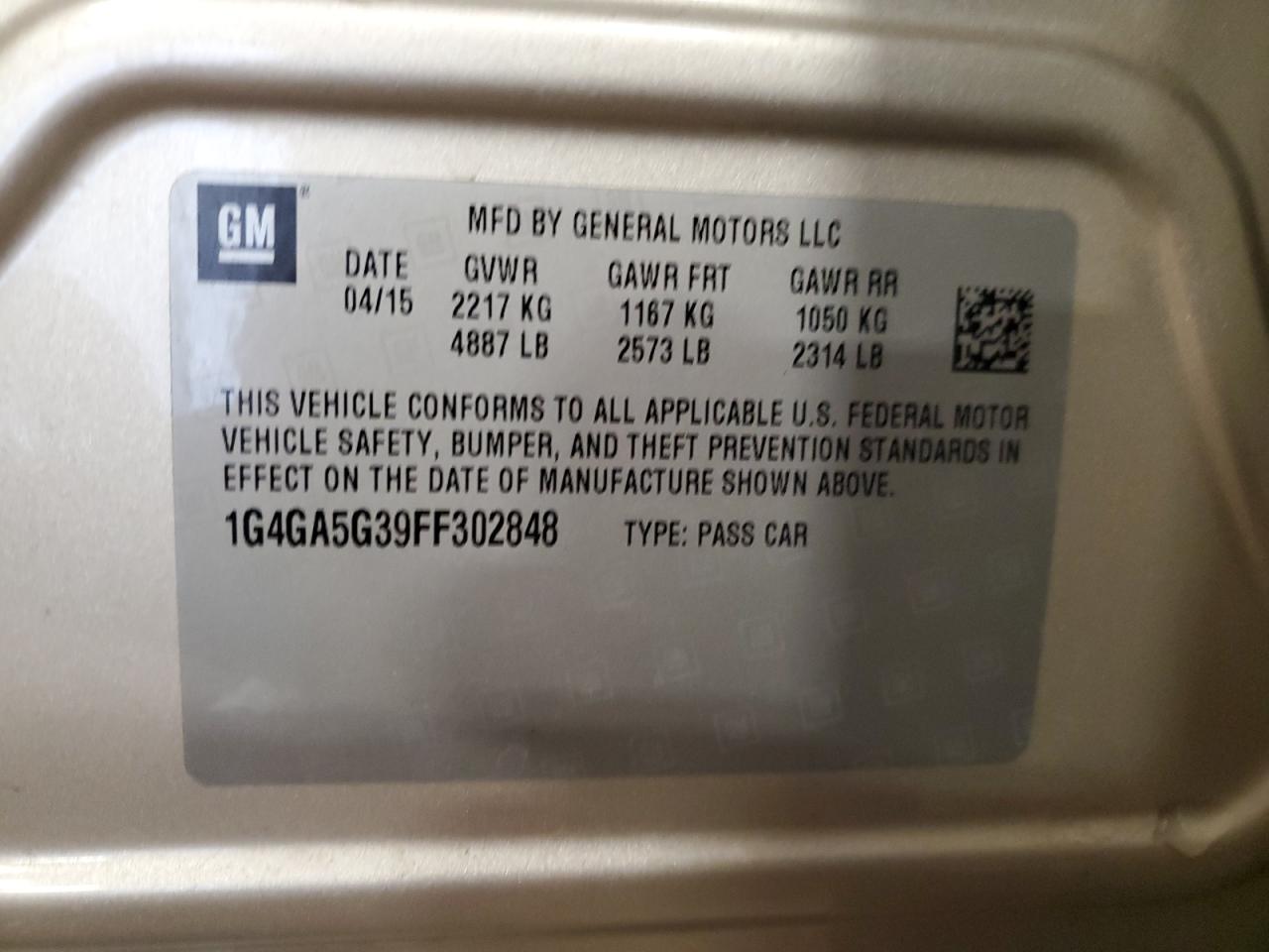 2015 Buick Lacrosse VIN: 1G4GA5G39FF302848 Lot: 87287945