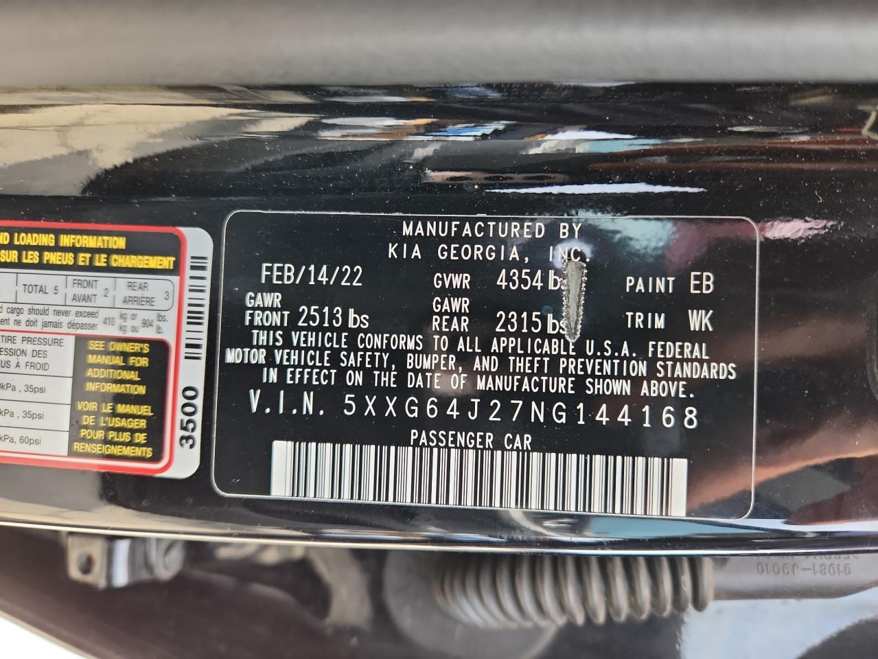 2022 Kia K5 Gt Line VIN: 5XXG64J27NG144168 Lot: 87432155