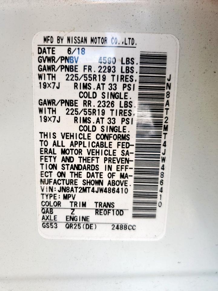 2018 Nissan Rogue S VIN: JN8AT2MT4JW486410 Lot: 85780915