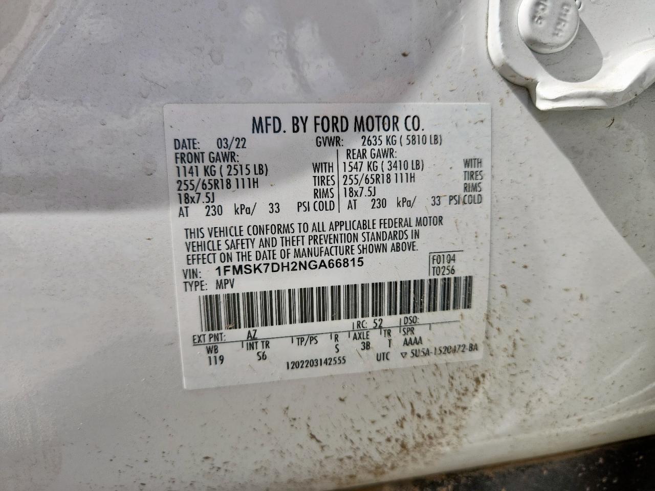 2022 Ford Explorer Xlt VIN: 1FMSK7DH2NGA66815 Lot: 82184785