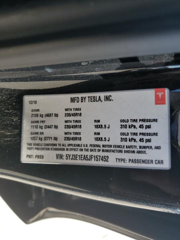 2018 Tesla Model 3 VIN: 5YJ3E1EA5JF157452 Lot: 87300925
