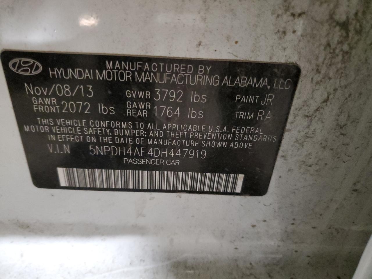 2013 Hyundai Elantra Gls VIN: 5NPDH4AE4DH447919 Lot: 90639695